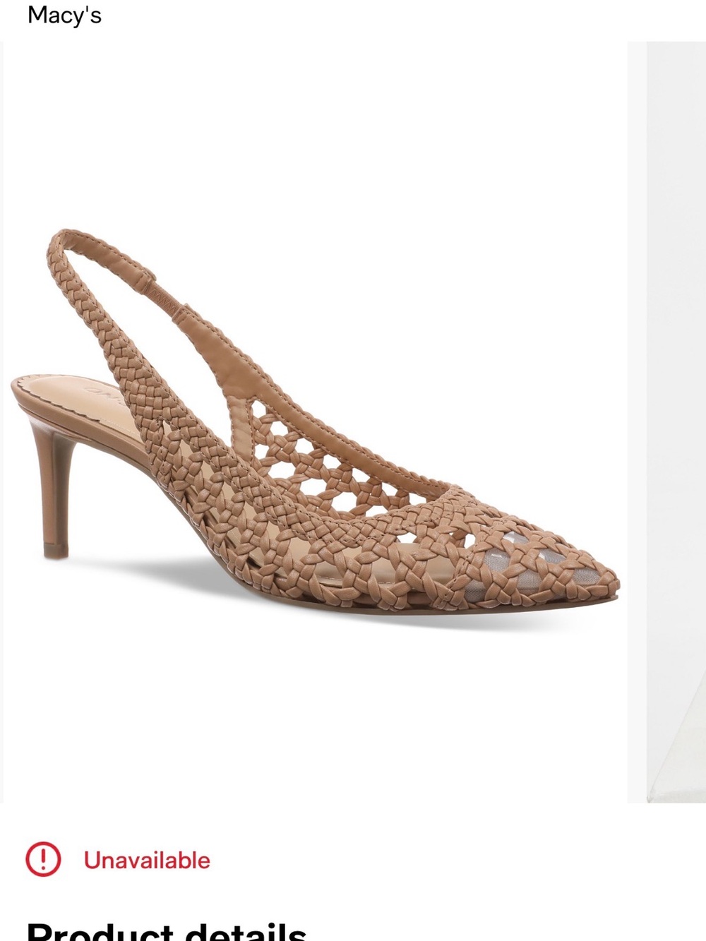 Woven Slingback Pointed-Toe Kitten Heel - Tan